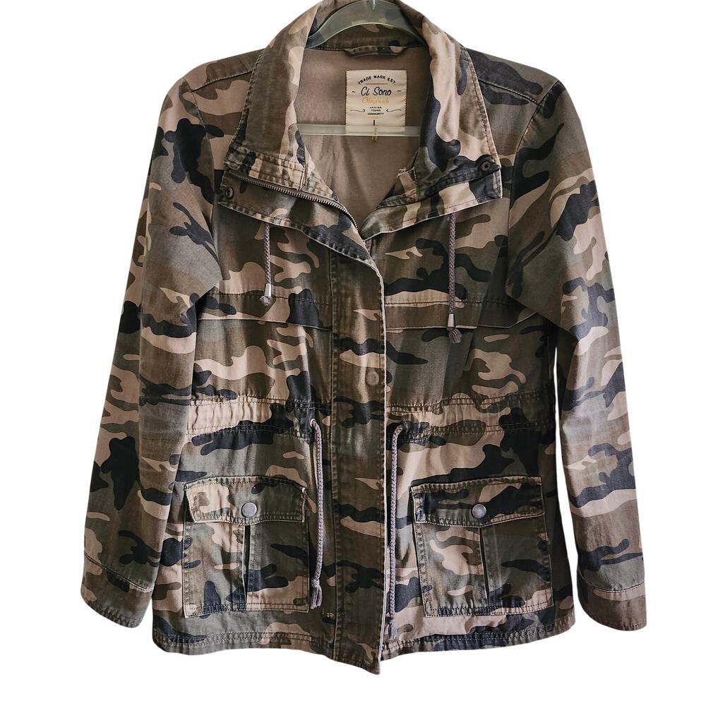 Ci Sono Camo Utility Jacket with Drawstring Waist Size Large